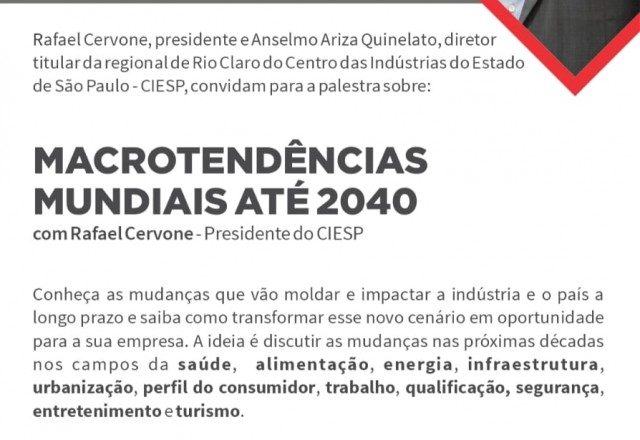 Inscrições abertas – Macrotendências Mundiais até 2040 com Rafeal Cervone